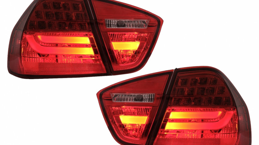 Stopuri LED Light Bar LCI Design compatibil cu BMW E90 Seria 3 Limuzina (2005-2008) Rosu Clar TLBME90RC