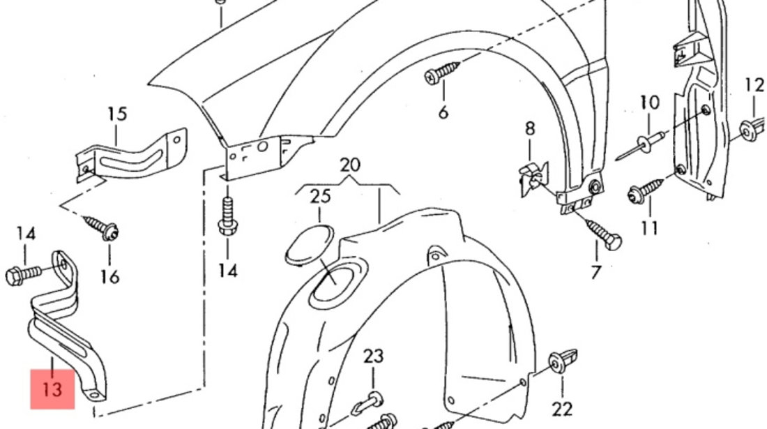 Suport aripa stanga Skoda Superb (3U4) Berlina 2005 1.9 TDI SKODA SUPERB (3U4) [ 2001 - 2008 ] OEM 3B0821135D