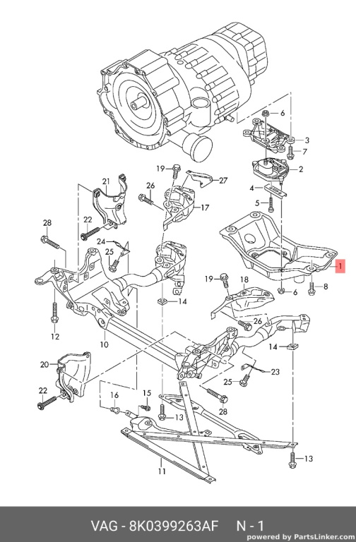 Suport cu tampon cutie de viteze audi A4 B8 2.0 TDI CAG 103 KW OEM 8K0399263AF