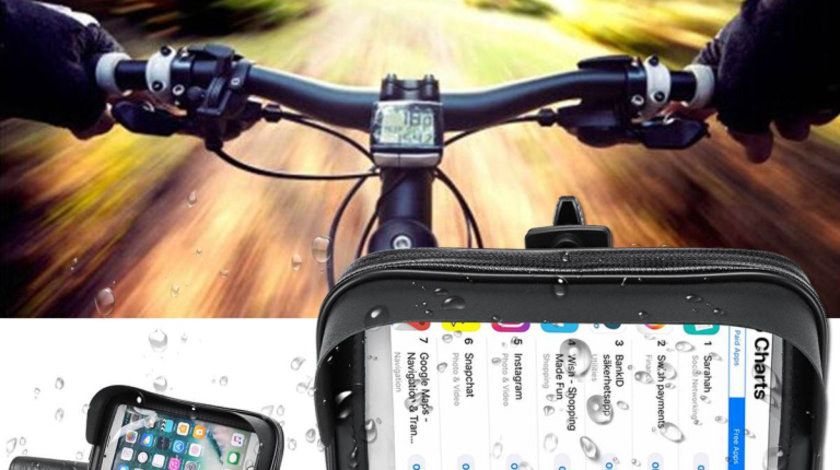 Suport Husa Telefon Mobil Pentru Bicicleta Si Motocicleta, Rezistent Apa Si Socuri, Touchscreen, Negru 6.3&quot; RAZ185