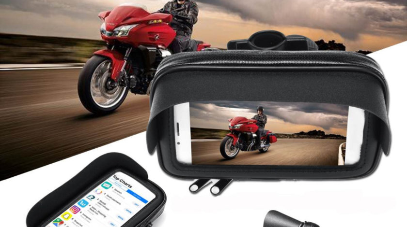 Suport Husa Telefon Mobil Pentru Bicicleta Si Motocicleta, Rezistent Apa Si Socuri, Touchscreen, Negru 6.3&quot; RAZ185