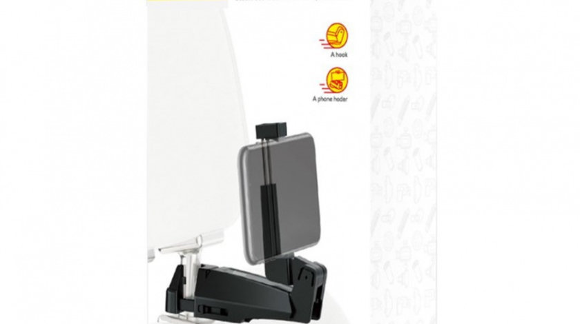 Suport Telefon Multifunctional Pentru Tetieră Pentru Scaunul Din Spate Auto Baseus Pentru Smartphone De 4,0-6,5 inchi, Negru SUHZ-A01