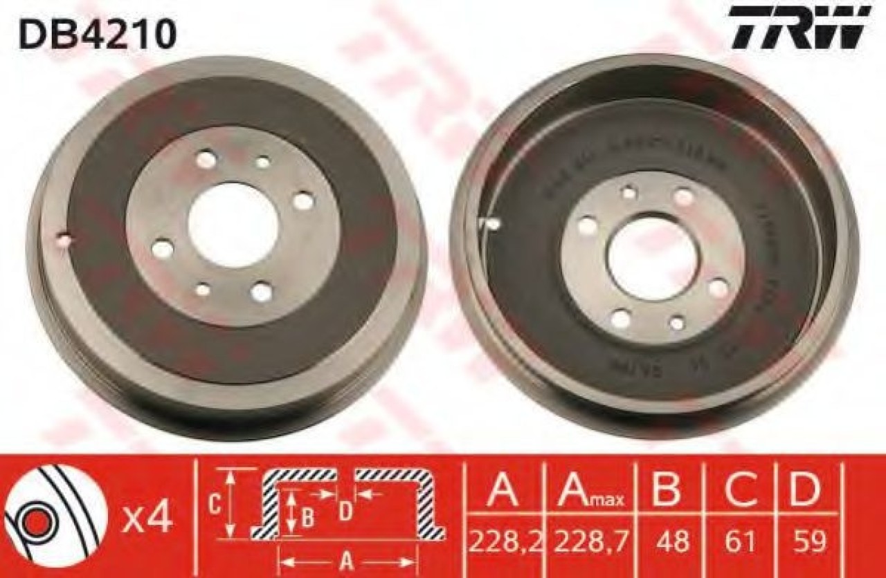 Tambur frana ALFA ROMEO 145 (930) (1994 - 2001) TRW DB4210 piesa NOUA