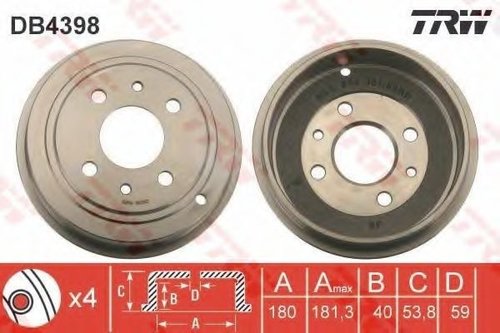 Tambur frana FIAT 500 (312) (2007 - 2016) TRW DB4398 piesa NOUA