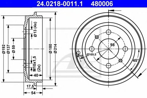 Tambur frana FIAT BRAVO I (182) (1995 - 2001) ATE 24.0218-0011.1 piesa NOUA