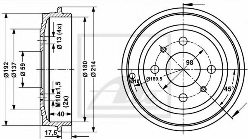 Tambur frana FIAT PUNTO Van (176L) (1996 - 2000) ATE 24.0218-0011.1 piesa NOUA