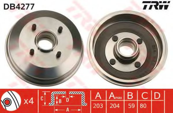 Tambur frana FORD FIESTA IV (JA, JB) (1995 - 2002) TRW DB4277 piesa NOUA