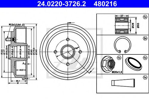 Tambur frana FORD FUSION (JU) (2002 - 2012) ATE 24.0220-3726.2 piesa NOUA