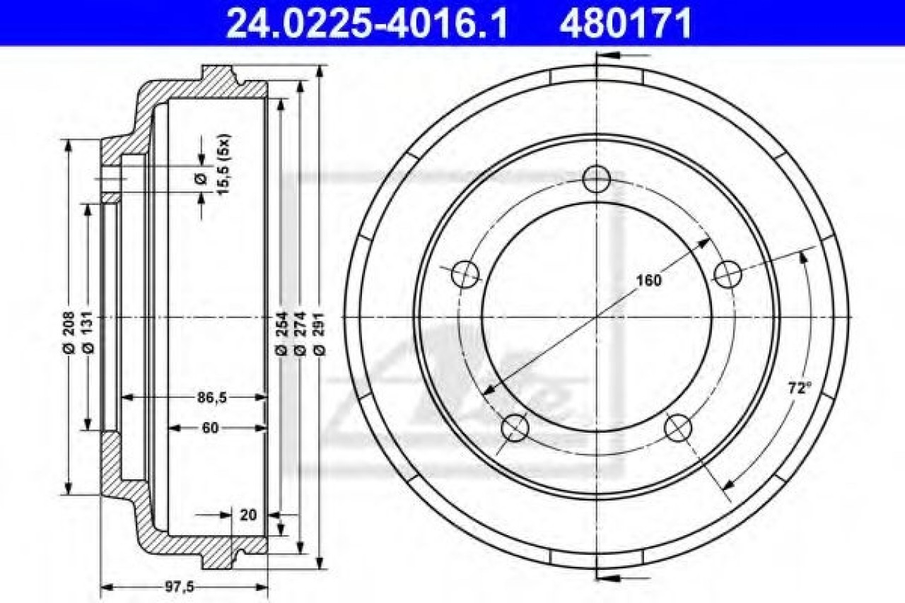 Tambur frana FORD TRANSIT bus (FD, FB, FS, FZ, FC) (2000 - 2006) ATE 24.0225-4016.1 piesa NOUA