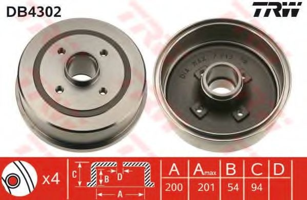 Tambur frana OPEL CORSA C (F08, F68) (2000 - 2009) TRW DB4302 piesa NOUA