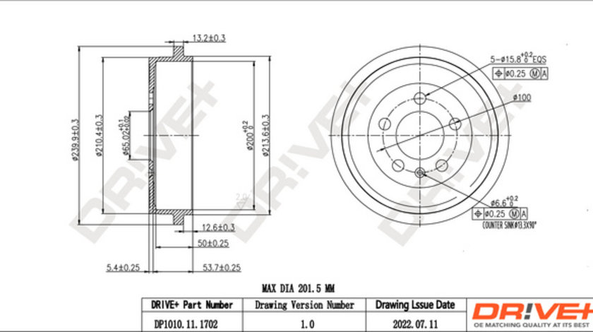 Tambur frana puntea spate (DP1010111702 DRIVE) AUDI,SEAT,SKODA,VW