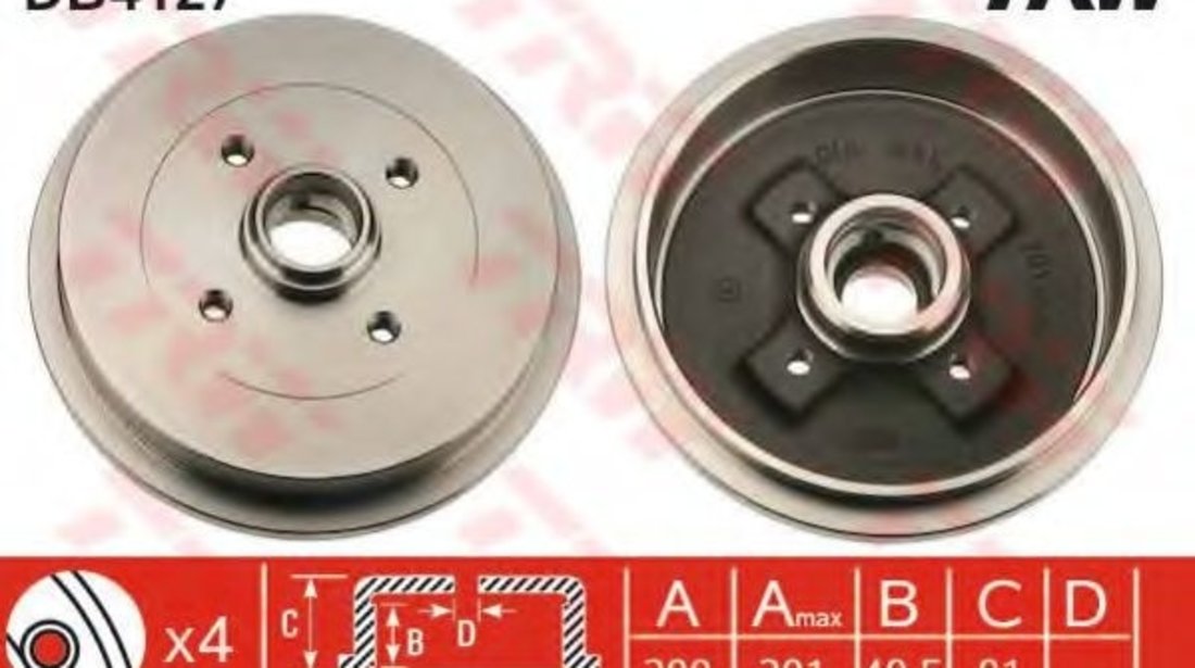 Tambur frana SEAT CORDOBA (6K2) (1999 - 2002) TRW DB4127 piesa NOUA