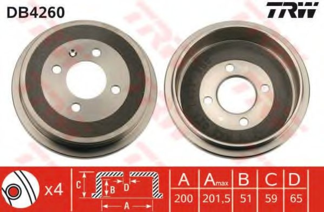 Tambur frana SEAT CORDOBA Vario (6K5) (1999 - 2002) TRW DB4260 piesa NOUA