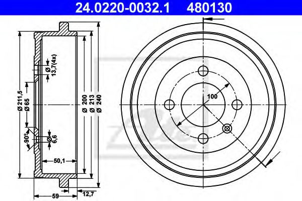 Tambur frana SEAT IBIZA III (6K1) (1999 - 2002) ATE 24.0220-0032.1 piesa NOUA