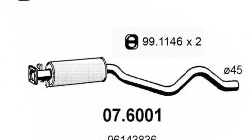 Toba esapament intermediara DAEWOO ESPERO (KLEJ) (1991 - 1999) ASSO 07.6001 piesa NOUA