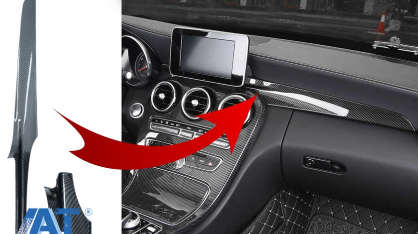 Trim Interior Consola compatibil cu Mercedes C-Class W205 (2014-2018) GLC X253 (2015-2018) Carbon Fiber Style LHD