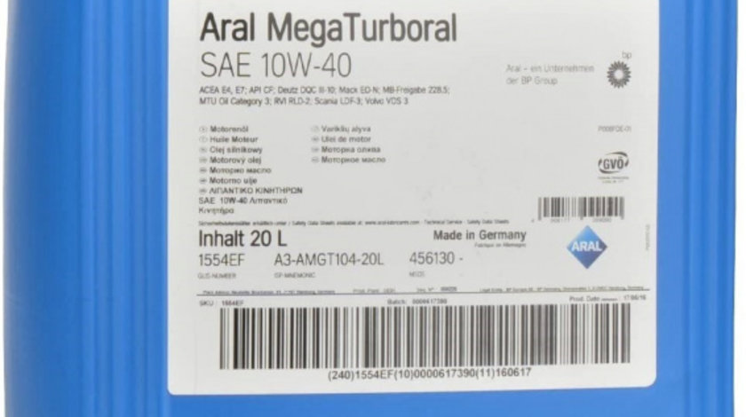 Ulei Motor Aral Mega Turboral 10W-40 20L 15BC45