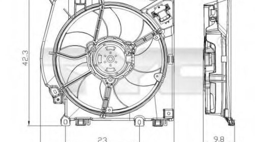 Ventilator, radiator RENAULT TWINGO II (CN0) (2007 - 2014) TYC 828-0001 piesa NOUA