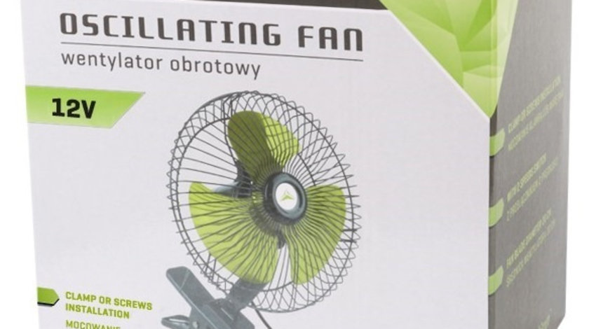 Ventilator Rotativ 12V / 21W, Diametru 20 Cm, Montat Cu O Clemă Sau Suruburi Carmotion Verde 86337