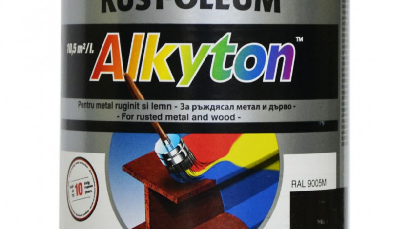 Vopsea Antirugină Dupli-Color Alkyton, Negru Mat RAL9005, 750ML 383108