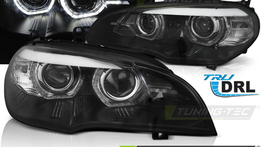 XENON Faruri ANGEL EYES LED DRL BLACK AFS compatibila BMW X5 E70 07-10
