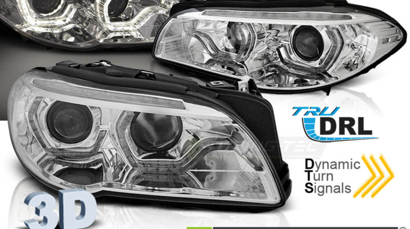 XENON Faruri ANGEL EYES LED DRL Crom look SEQ compatibila BMW F10/F11 10-13