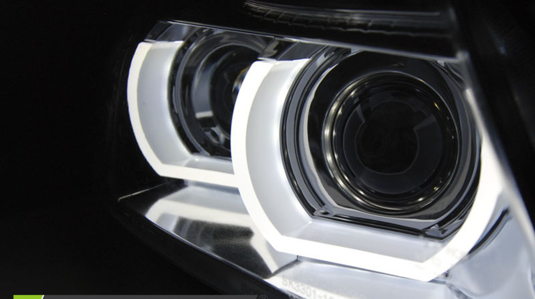 XENON Faruri ANGEL EYES LED DRL Crom look compatibila BMW E90/E91 09-11