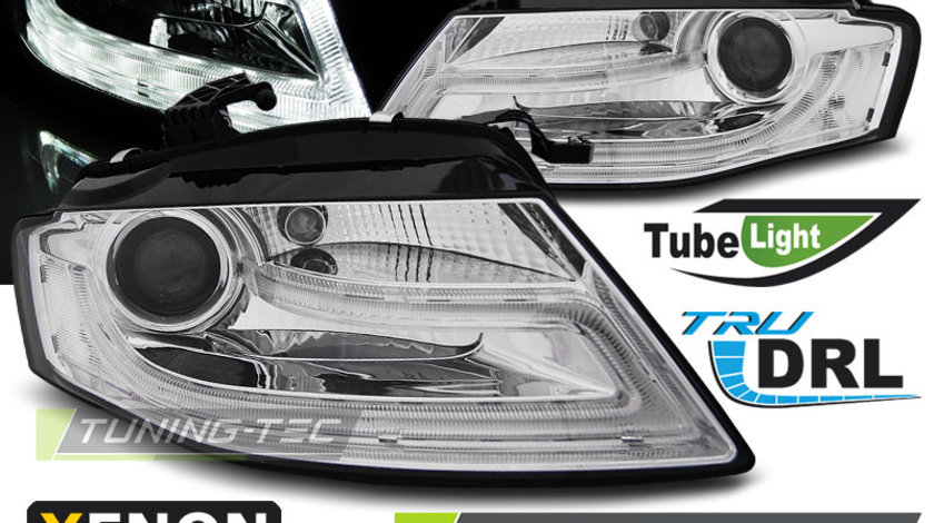 XENON Faruri TRUE DRL Crom look compatibila AUDI A4 B8 04.08-11